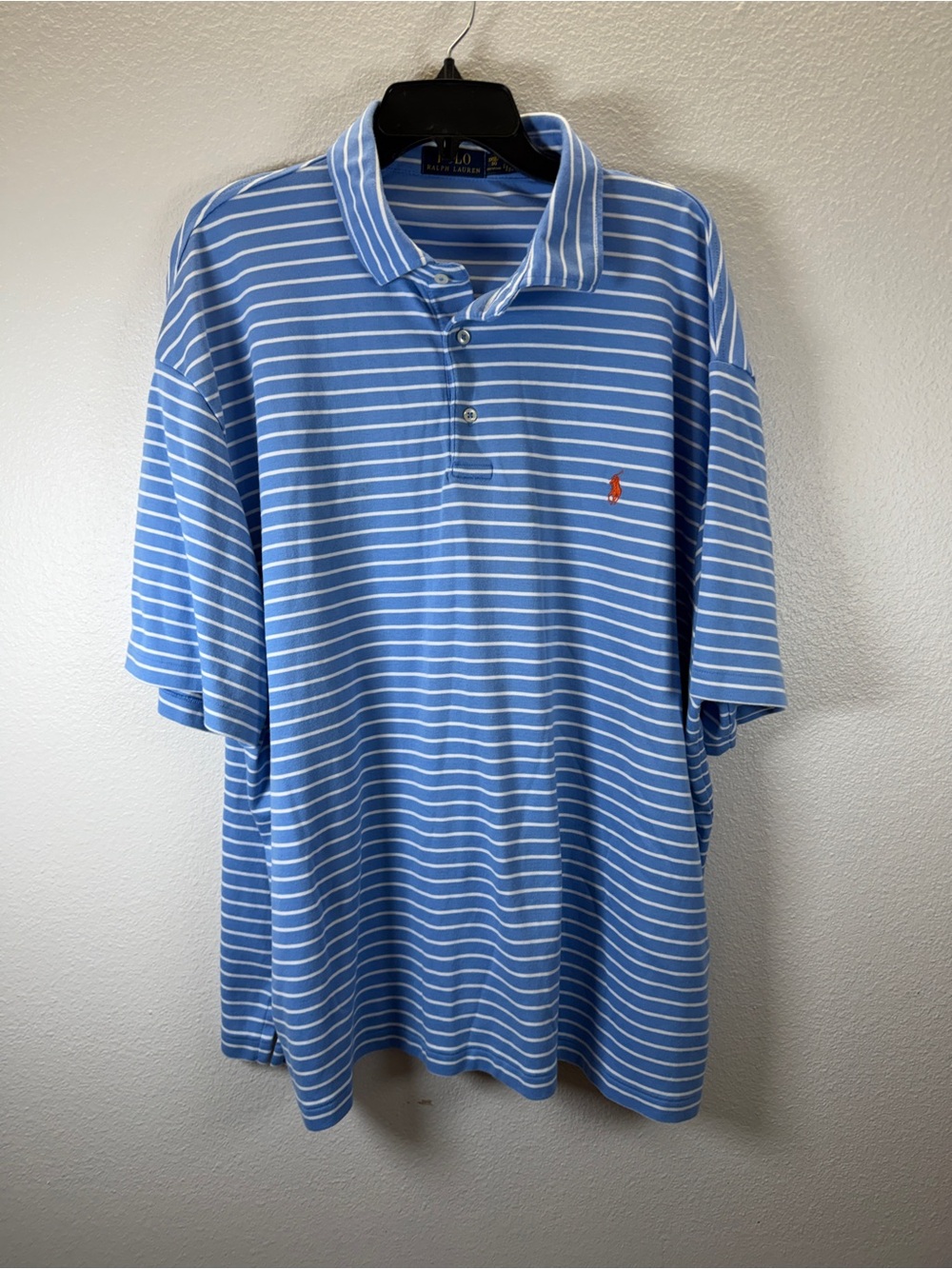 Polo by Ralph Lauren Blue & White Striped Polo with Orange Pony